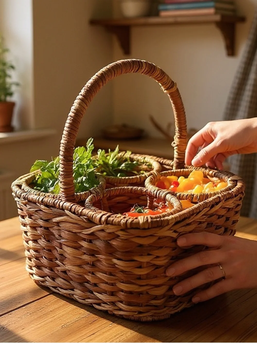 Vintage Woven Rattan Wine Carrier Basket – Brown